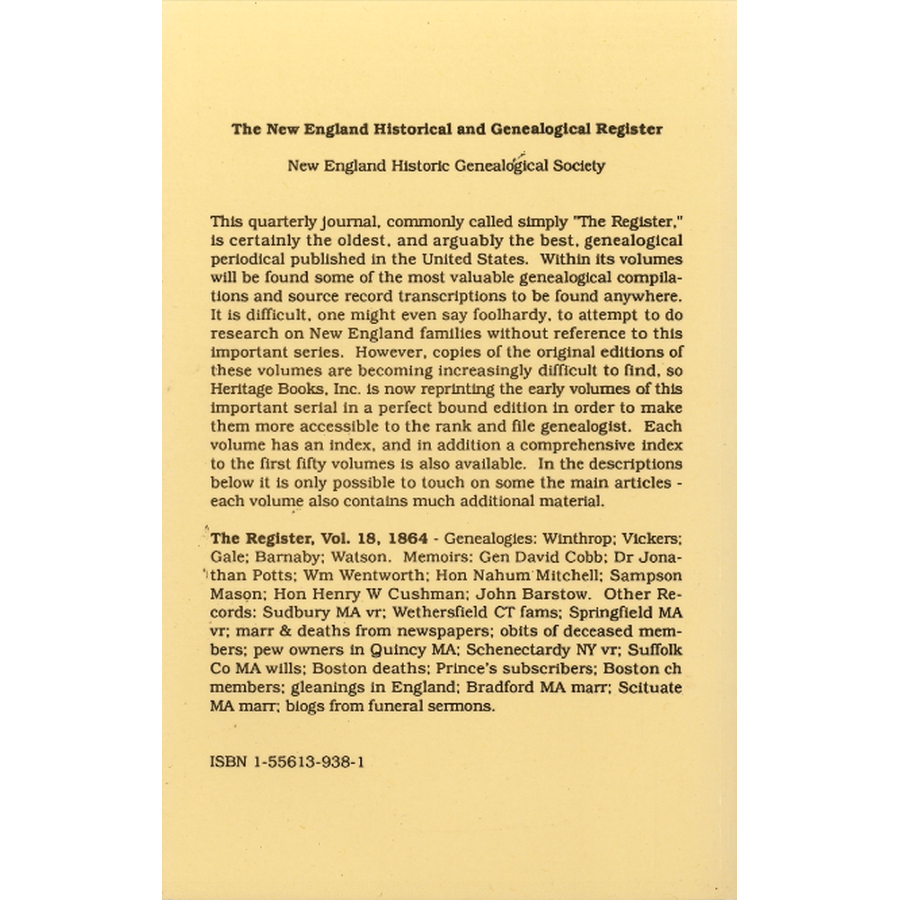 The New England Historical and Genealogical Register, Volume 18, 1864 back cover