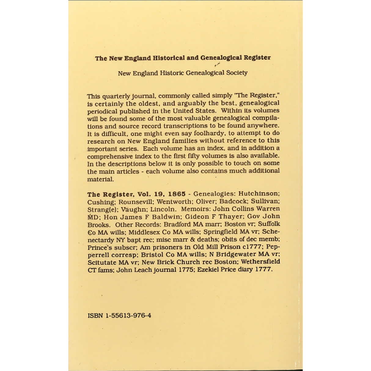 The New England Historical and Genealogical Register, Volume 19, 1865 back cover