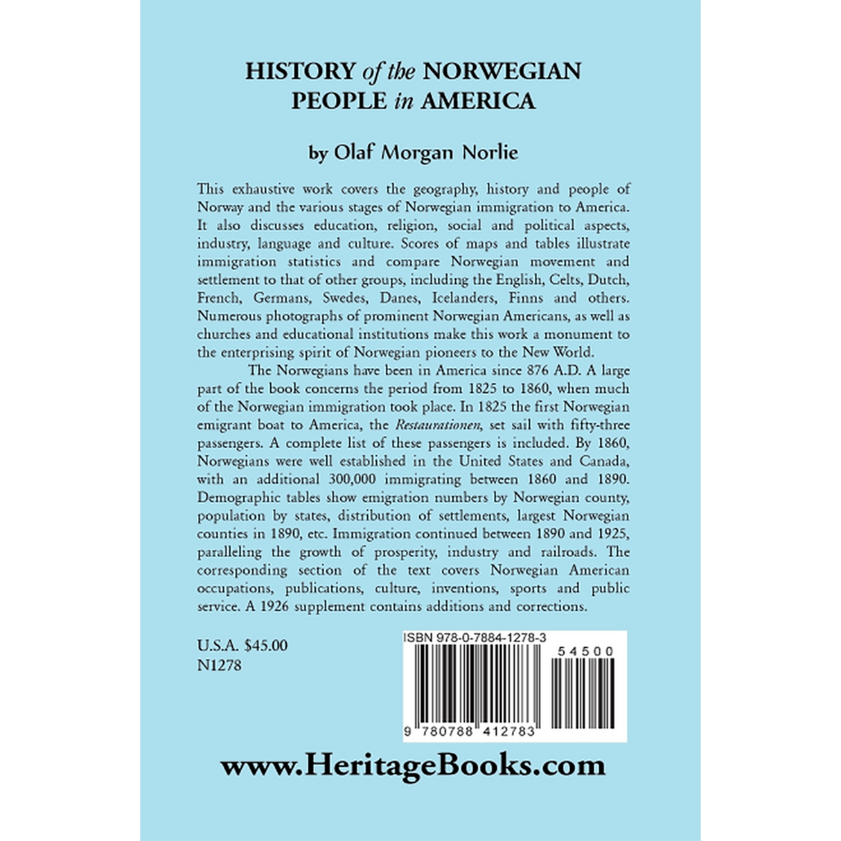 History of the Norwegian People in North America back cover