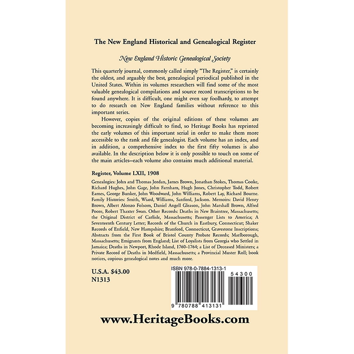The New England Historical and Genealogical Register, Volume 62, 1908 back cover