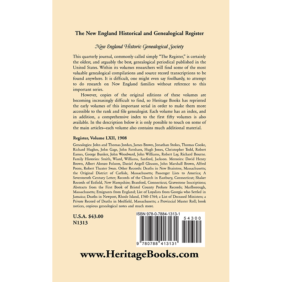 The New England Historical and Genealogical Register, Volume 62, 1908 back cover