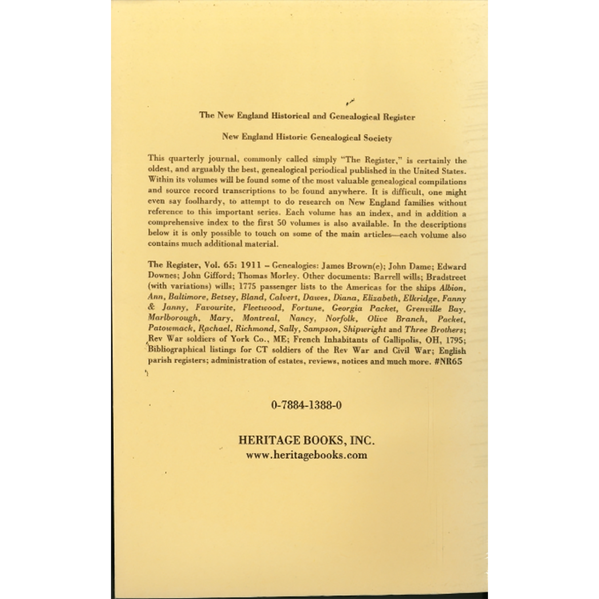 The New England Historical and Genealogical Register, Volume 65, 1911 back cover