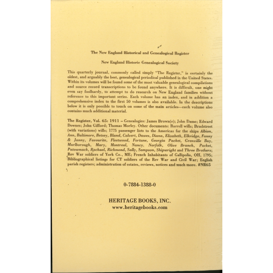 The New England Historical and Genealogical Register, Volume 65, 1911 back cover