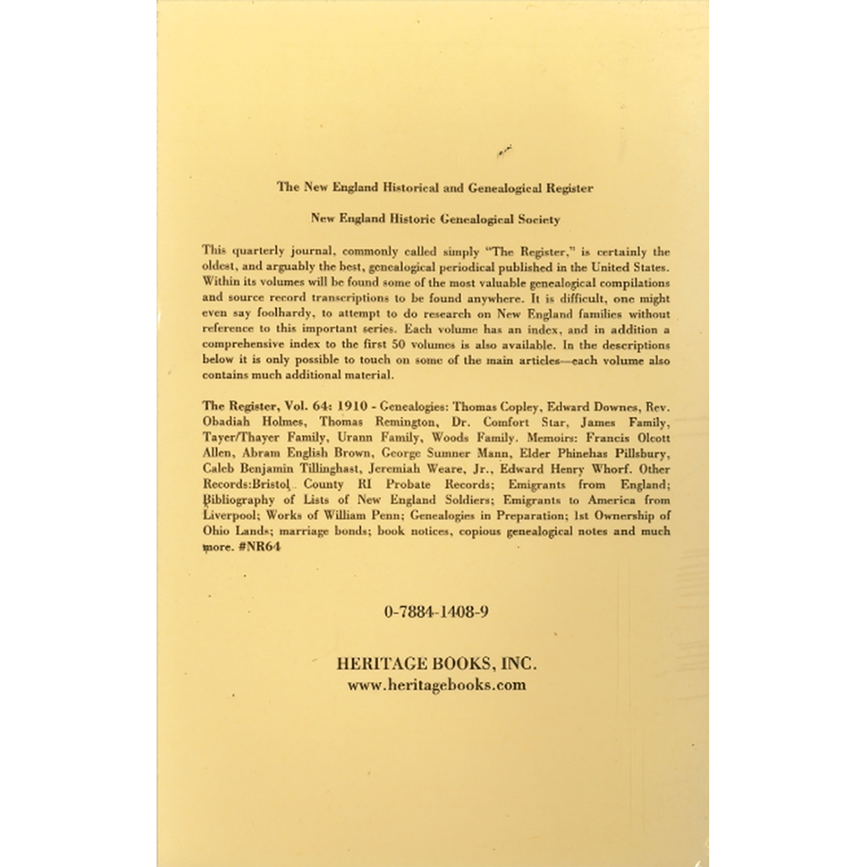 The New England Historical and Genealogical Register, Volume 64, 1910 back cover