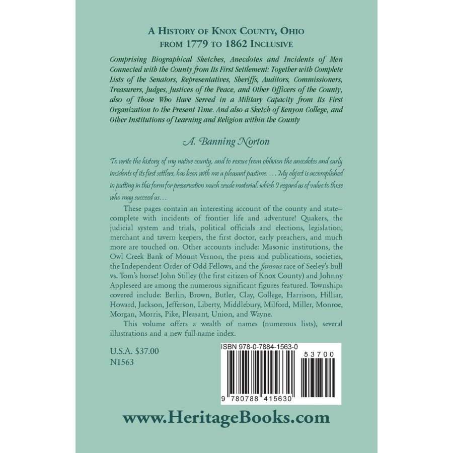 A History of Knox County, Ohio, from 1779 to 1862 Inclusive back cover