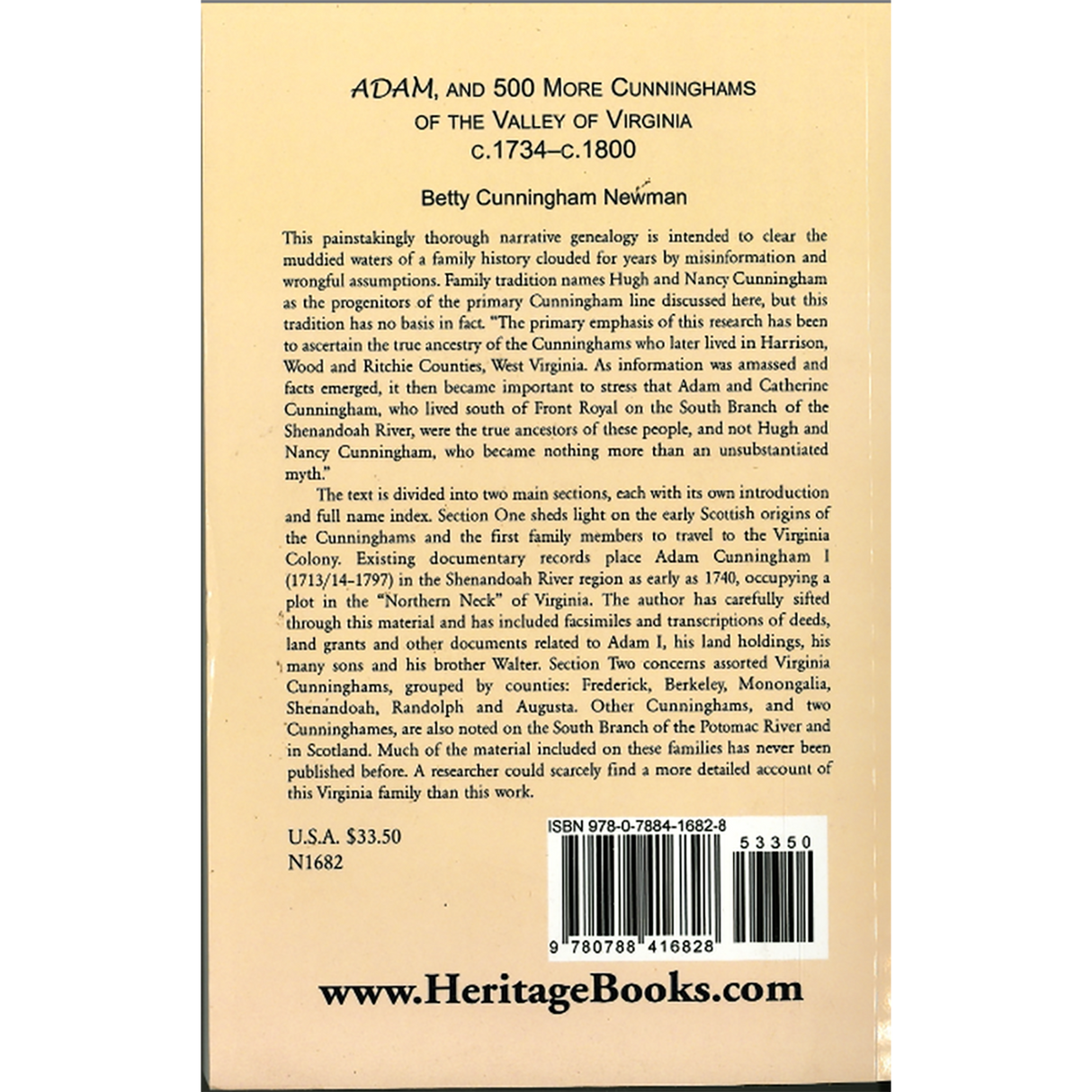 Adam, and 500 More Cunninghams of the Valley of Virginia, c.1734-c.1800 back cover