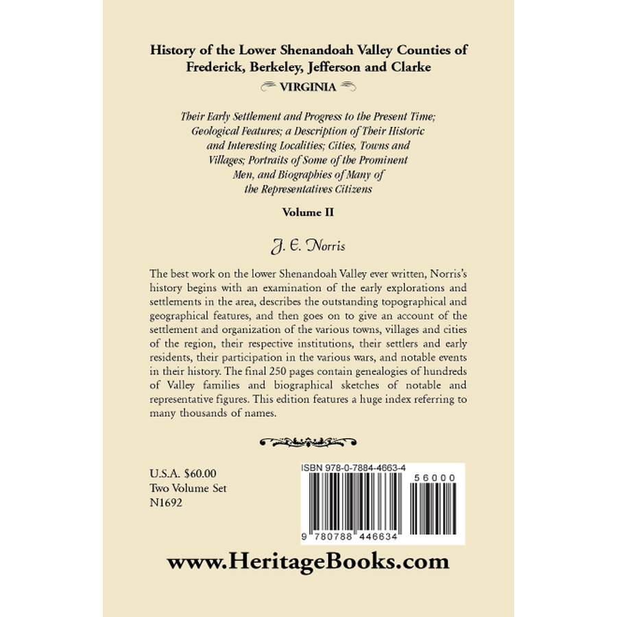 History of the Lower Shenandoah Valley Counties of Frederick, Berkeley, Jefferson and Clarke [Virginia], Volume 2 back cover