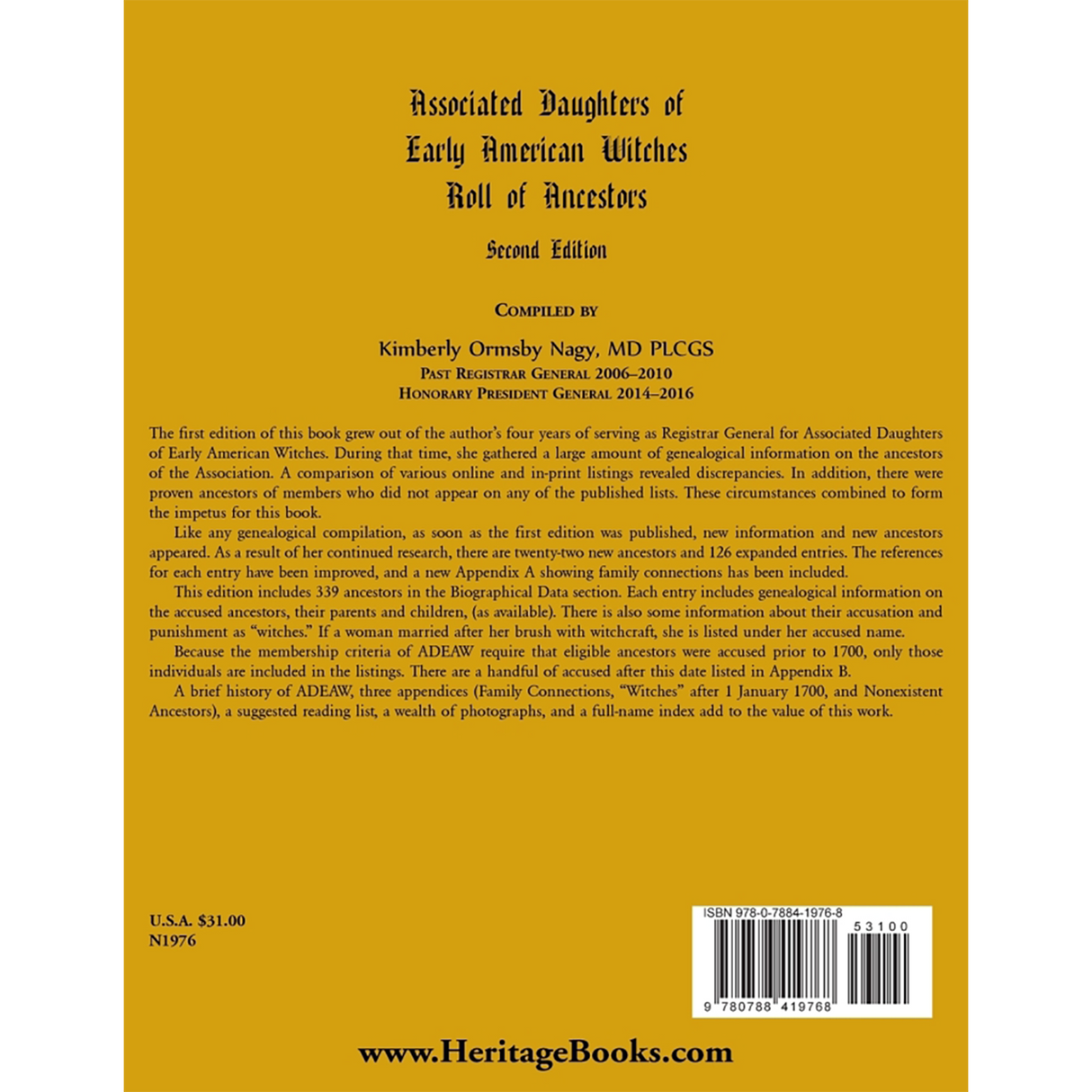 Associated Daughters of Early American Witches Roll of Ancestors, Second Edition back cover
