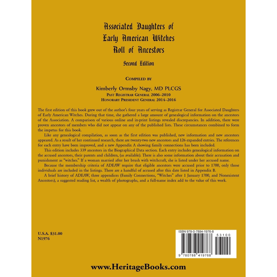 Associated Daughters of Early American Witches Roll of Ancestors, Second Edition back cover