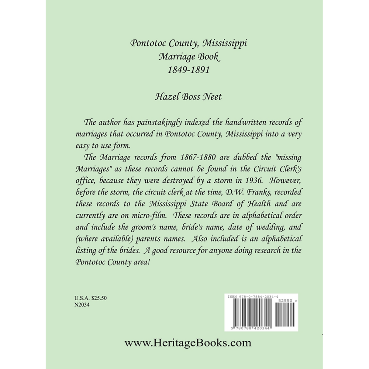 Pontotoc County, Mississippi Marriage Book, 1849-1891 back cover
