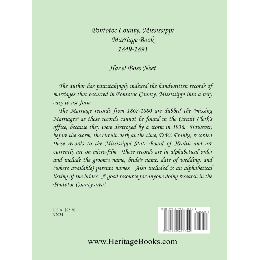 Pontotoc County, Mississippi Marriage Book, 1849-1891 back cover