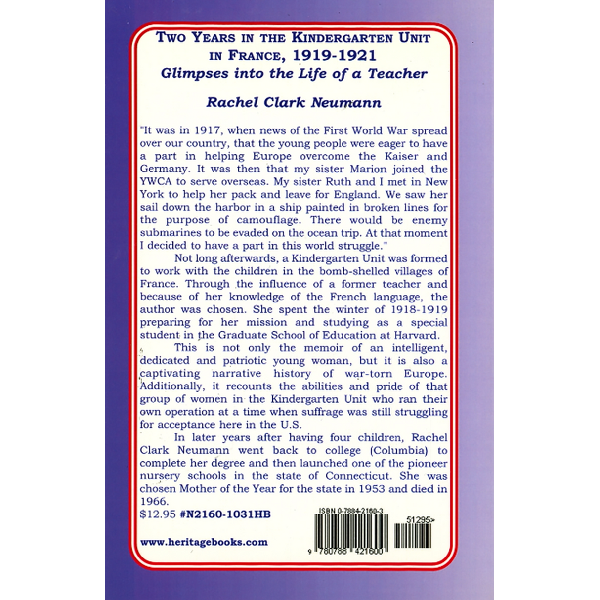 Two Years in the Kindergarten Unit in France, 1919-1921: Glimpses into the Life of a Teacher back cover
