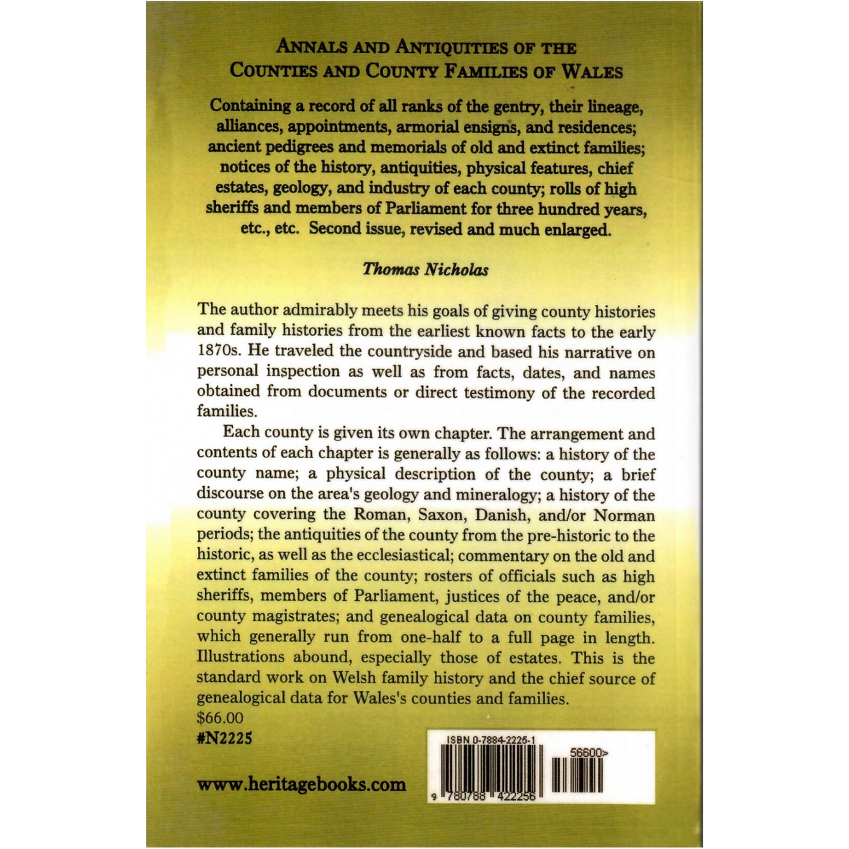 Annals and Antiquities of the Counties and County Families of Wales, Volume 2 back cover