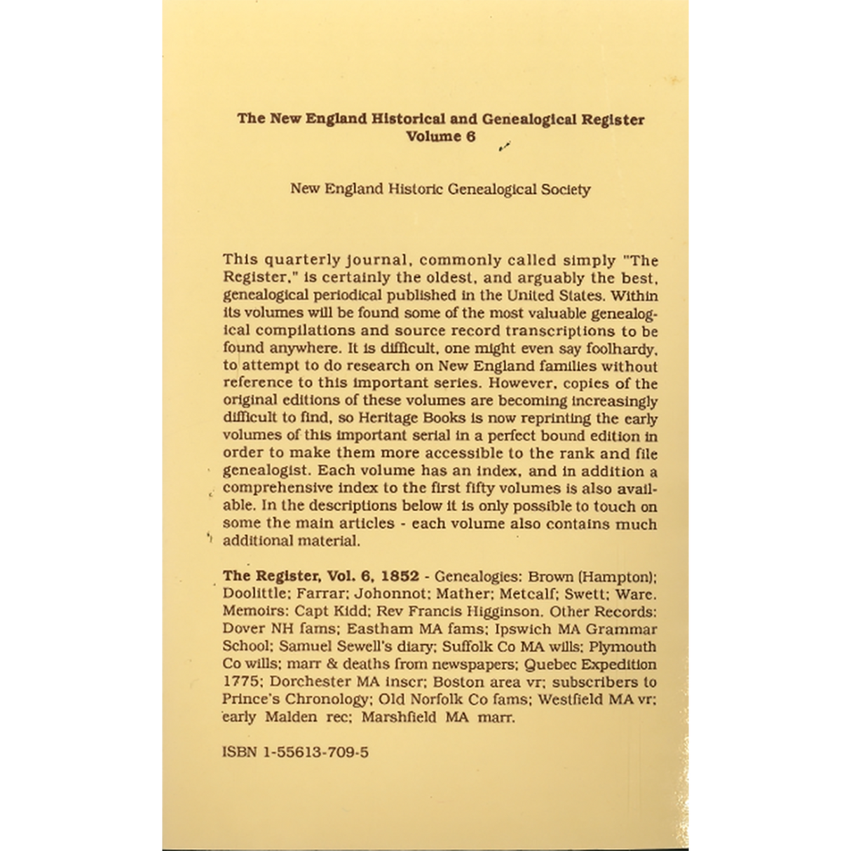 The New England Historical and Genealogical Register, Volume 6, 1852 back cover