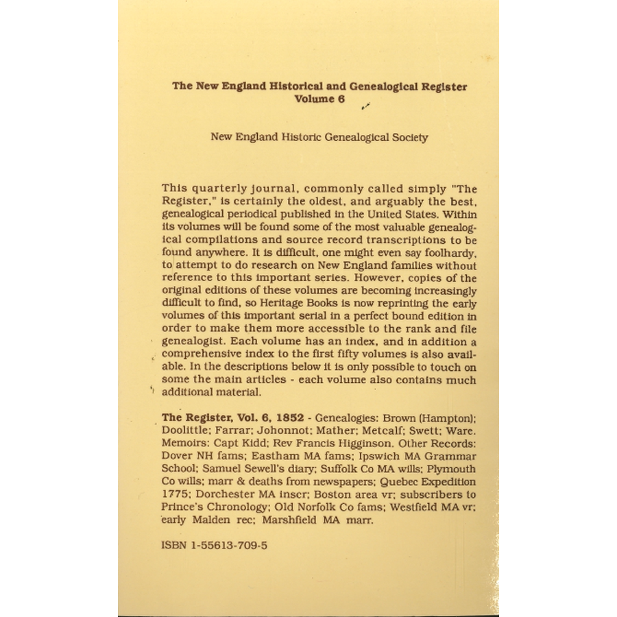 The New England Historical and Genealogical Register, Volume 6, 1852 back cover