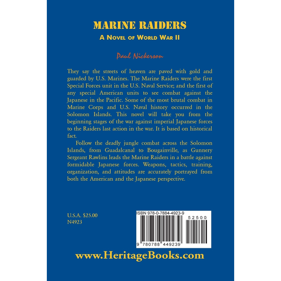 back cover of Marine Raiders: A Novel of World War II