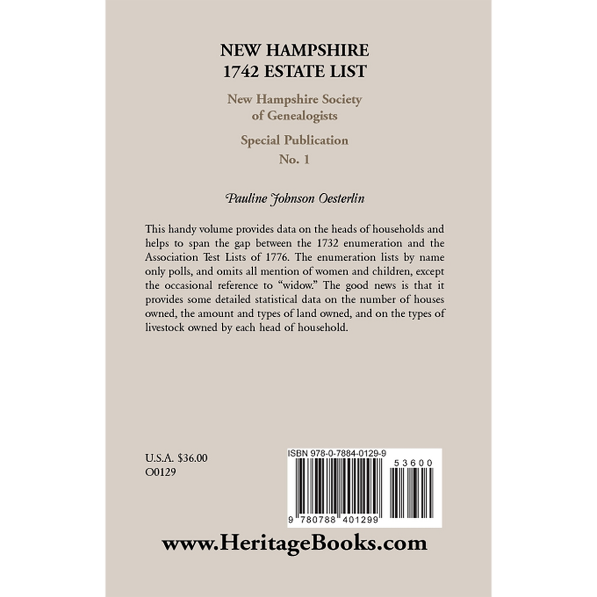 New Hampshire 1742 Estate List back cover