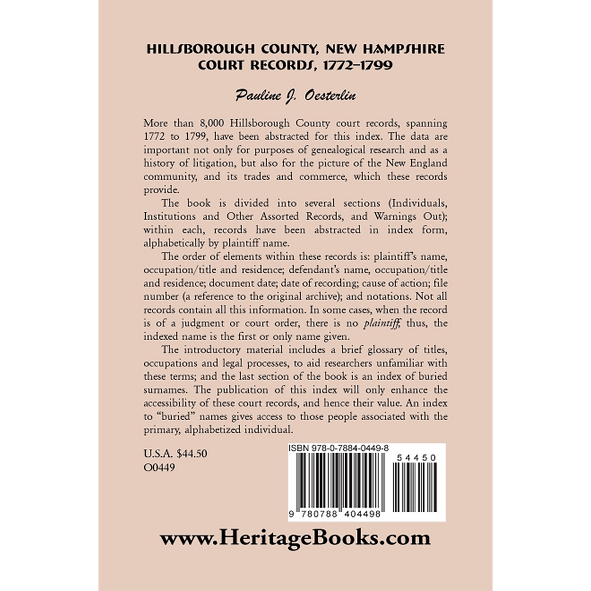 Hillsborough County, New Hampshire, Court Records, 1772-1799 back cover