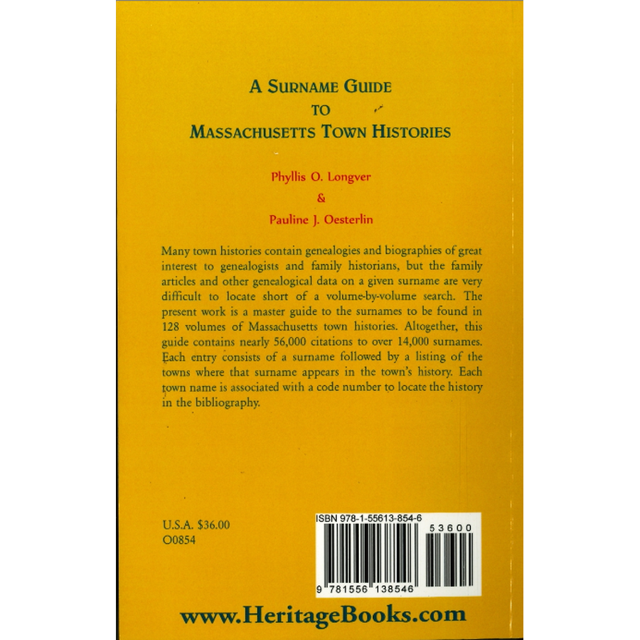 A Surname Guide to Massachusetts Town Histories back cover