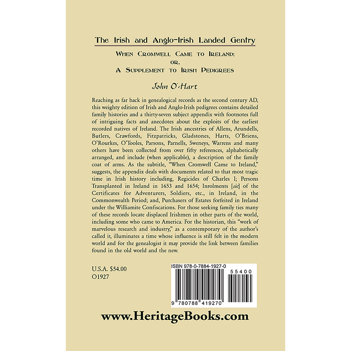 The Irish and Anglo-Irish Landed Gentry: When Cromwell Came to Ireland; or, A Supplement to Irish Pedigrees back cover