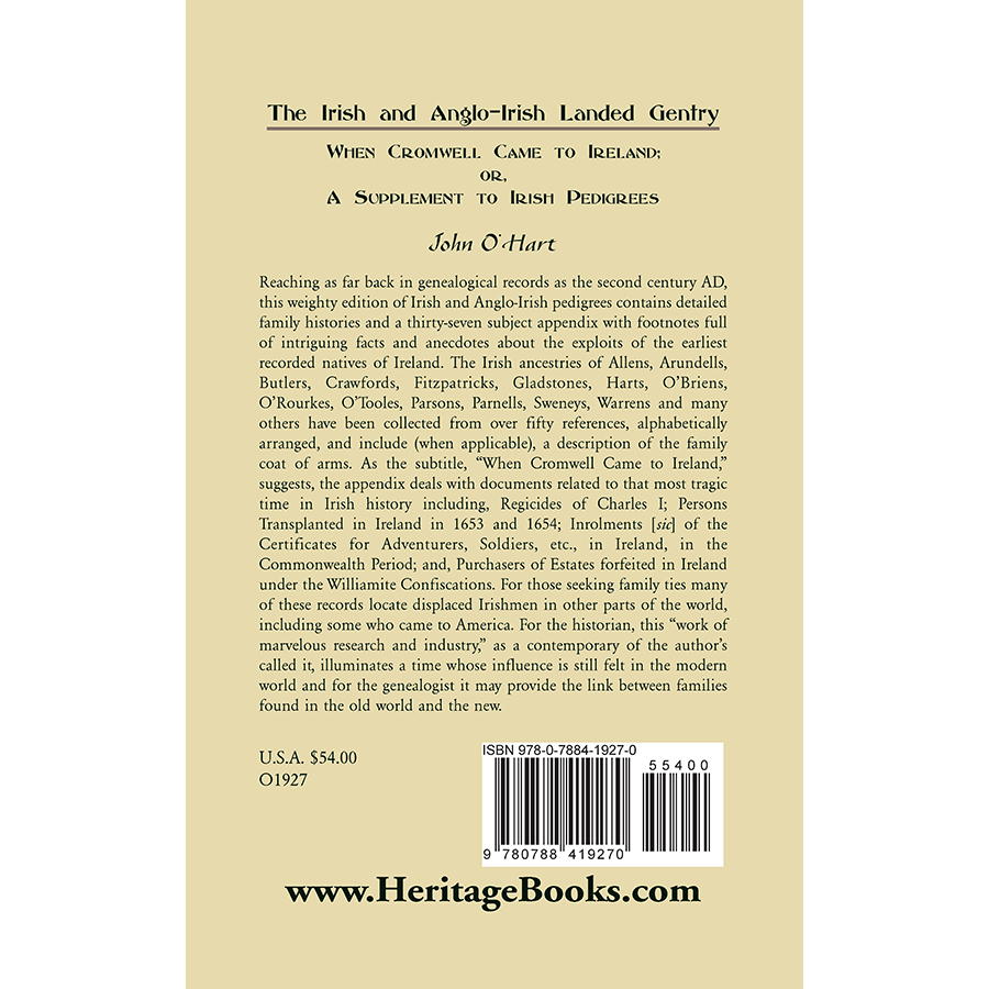 The Irish and Anglo-Irish Landed Gentry: When Cromwell Came to Ireland; or, A Supplement to Irish Pedigrees back cover