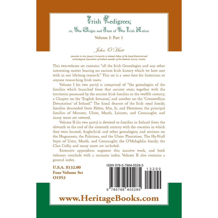 Irish Pedigrees; or, The Origin and Stem of The Irish Nation, Volume 1, Part 1 back cover