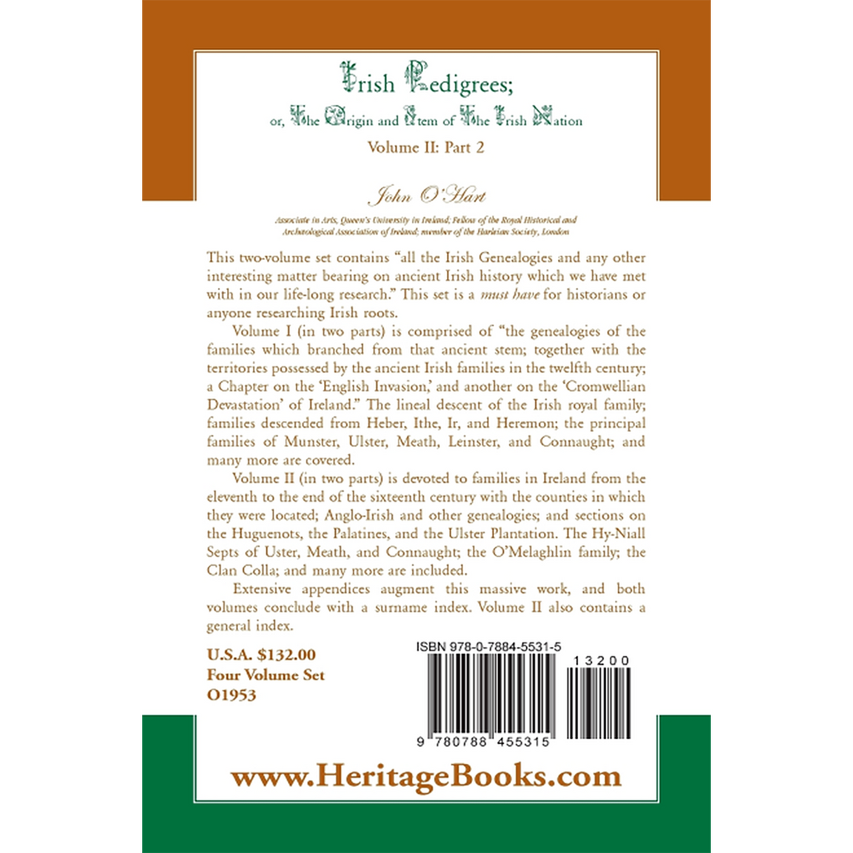 Irish Pedigrees; or, The Origin and Stem of The Irish Nation, Volume 2, Part 2 back cover