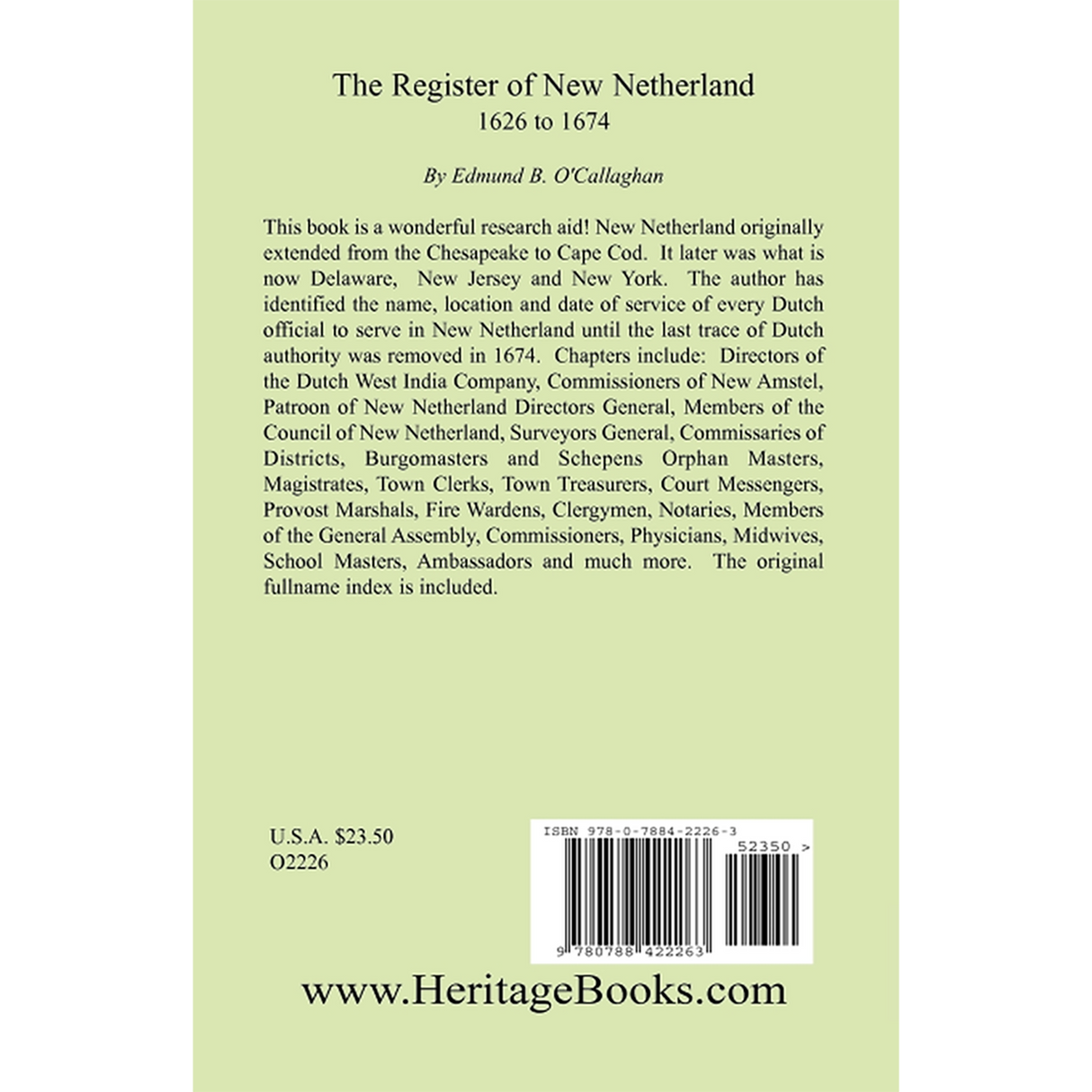 The Register of New Netherlands, 1626-1674 back cover