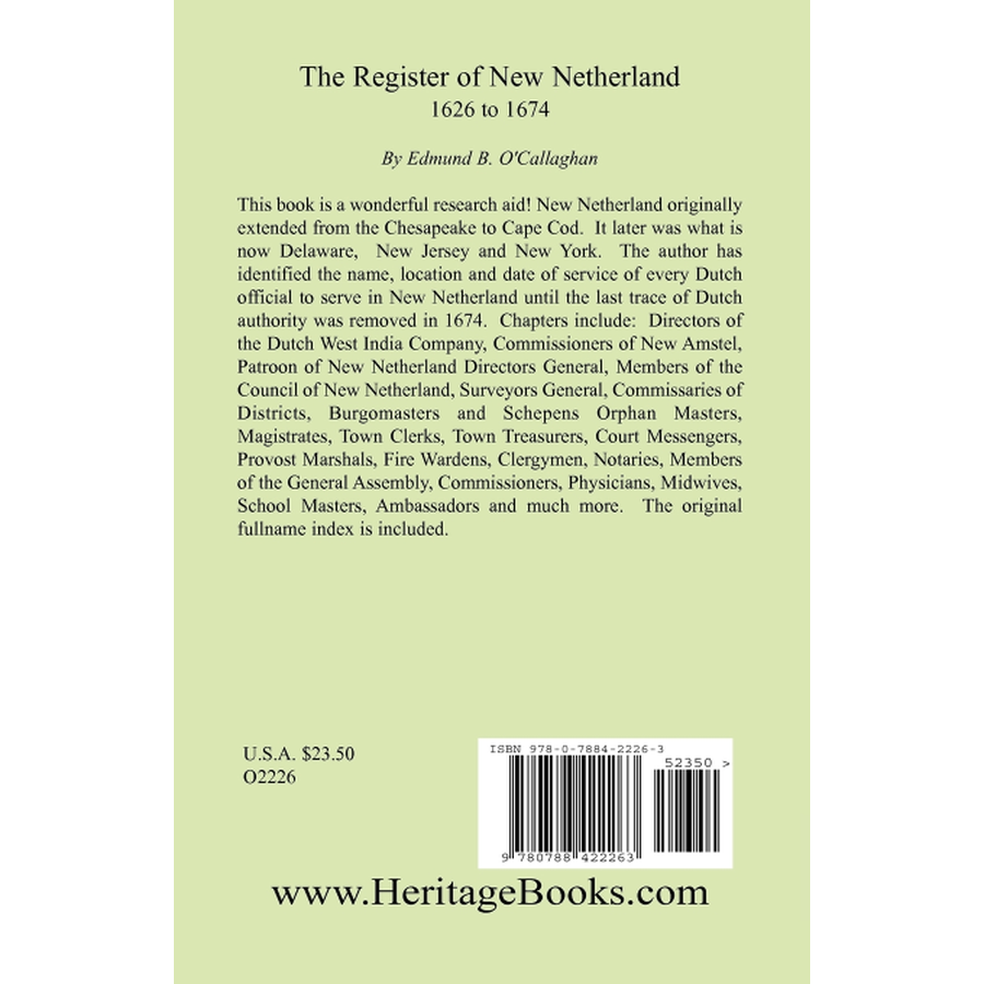 The Register of New Netherlands, 1626-1674 back cover