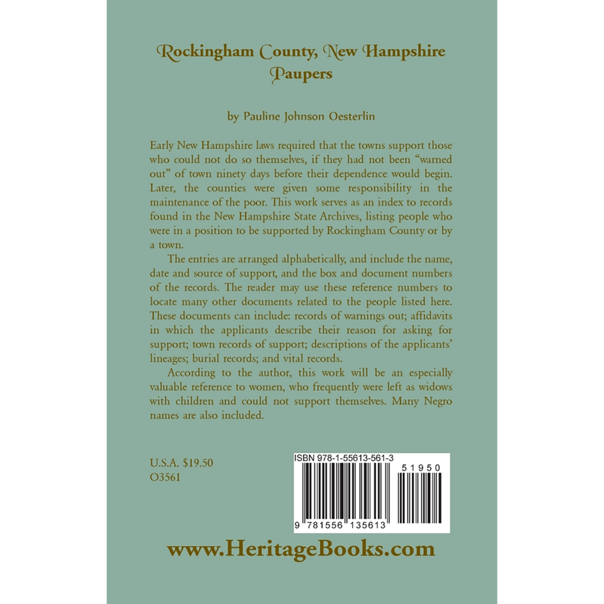 Rockingham County, New Hampshire Paupers back cover