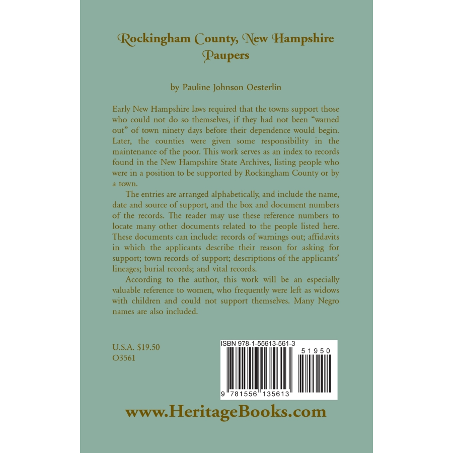Rockingham County, New Hampshire Paupers back cover