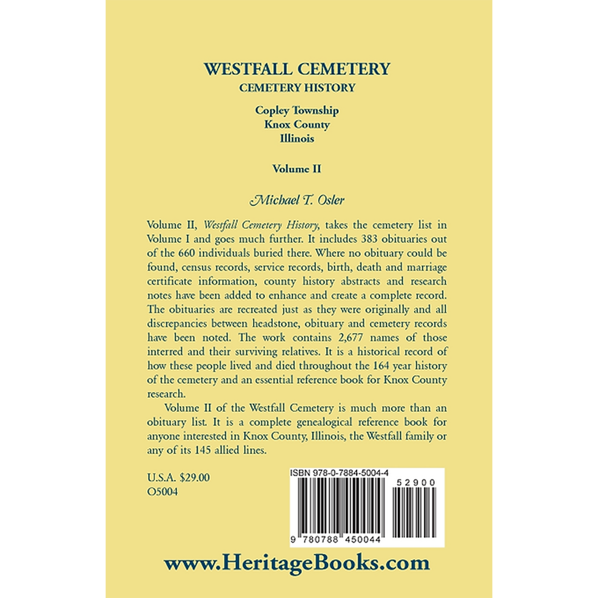 Westfall Cemetery, Copley Township, Knox County, Illinois: Cemetery History back cover