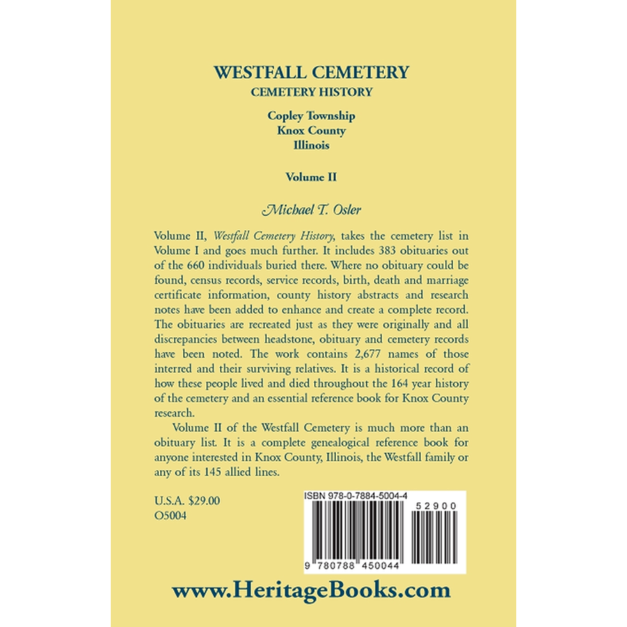 Westfall Cemetery, Copley Township, Knox County, Illinois: Cemetery History back cover
