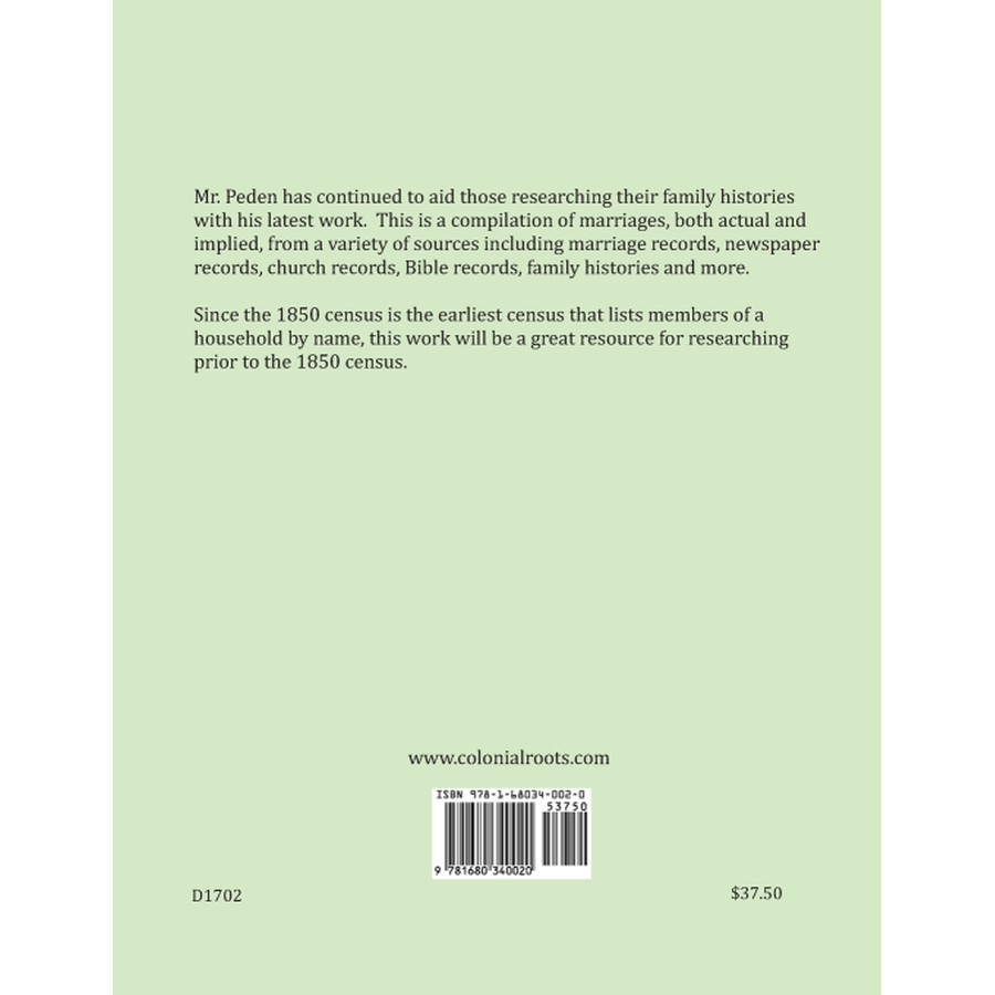 Harford County, Maryland Marriage References and Family Relationships, 1825-1850 back cover