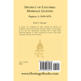 District of Columbia Marriage Licenses, Register 2 1858-1870 back cover