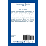 Marylanders to Kentucky, 1775-1825 back cover