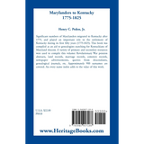 Marylanders to Kentucky, 1775-1825 back cover