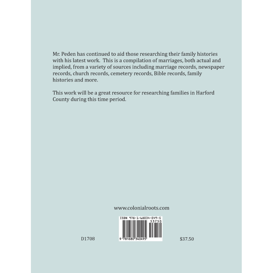 Harford County, Maryland Marriage References and Family Relationships, 1851-1860 back cover