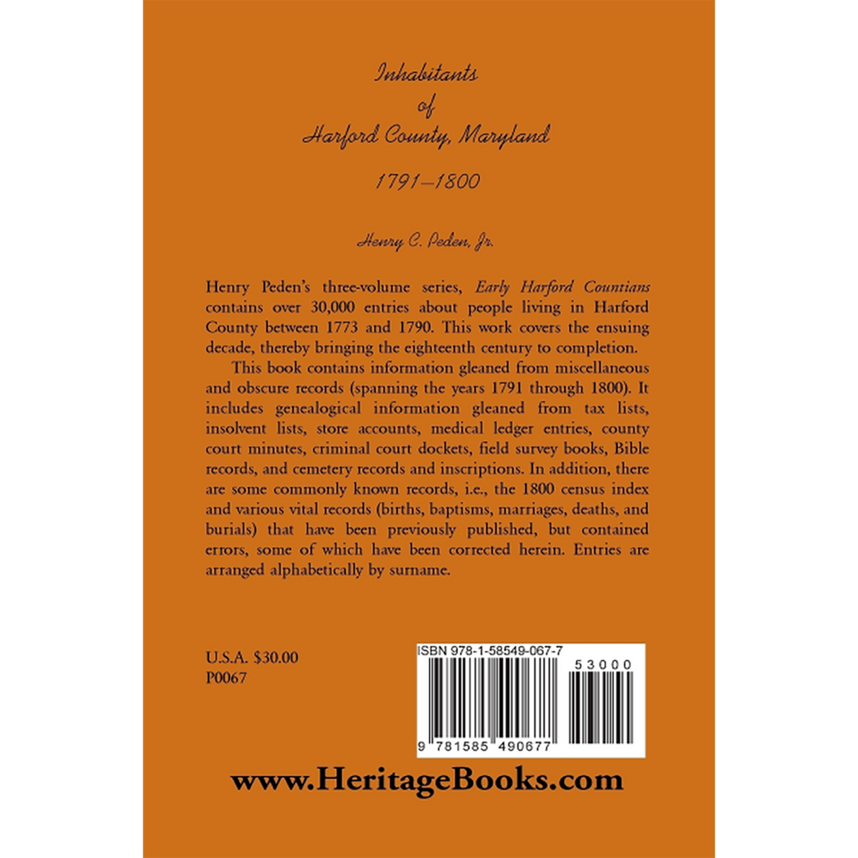 Inhabitants of Harford County, Maryland, 1791-1800 back cover