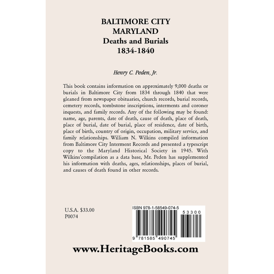 Baltimore City [Maryland] Deaths and Burials, 1834-1840 back cover