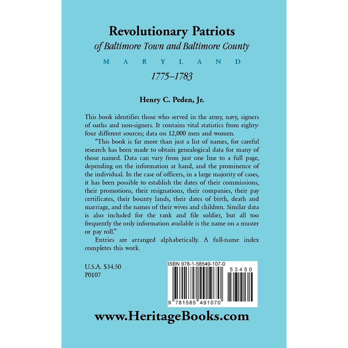 Revolutionary Patriots of Baltimore Town and Baltimore County (Maryland), 1775-1783 back cover