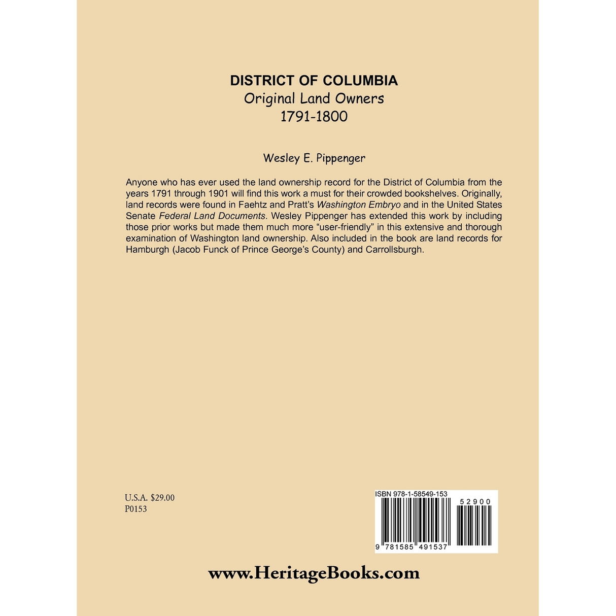District of Columbia: Original Land Owners, 1791-1800 back cover