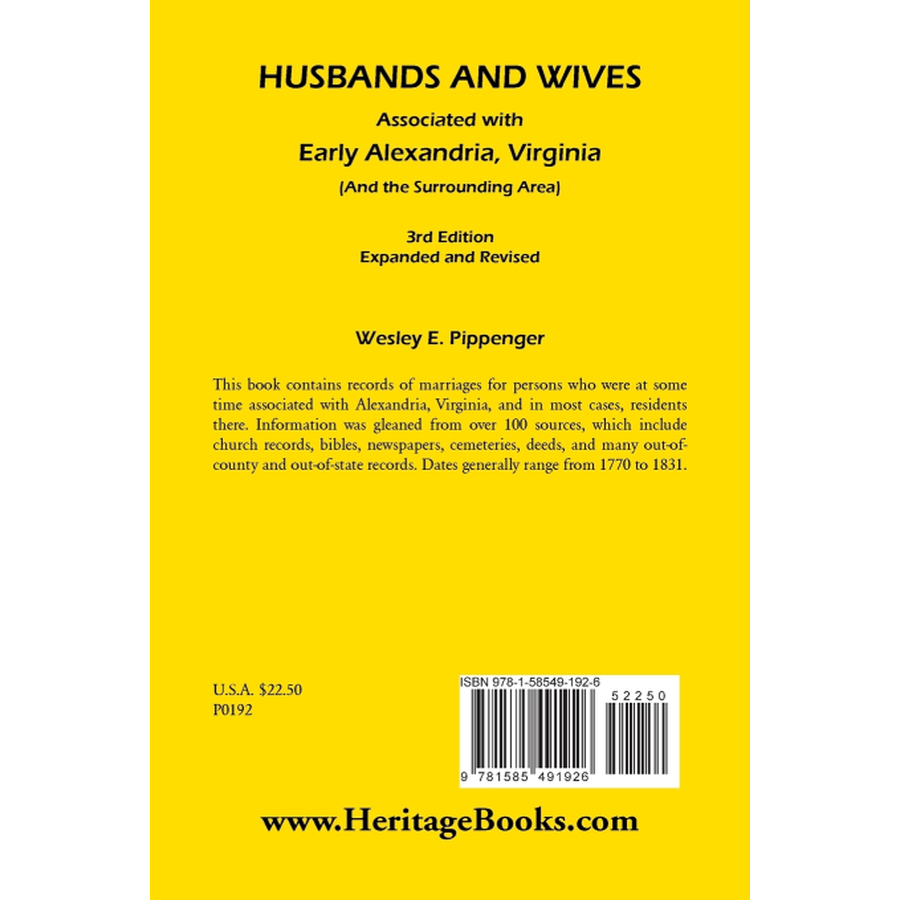 back cover of Husbands and Wives Associated with Early Alexandria, Virginia (And the Surrounding Area), 3rd Edition, Revised