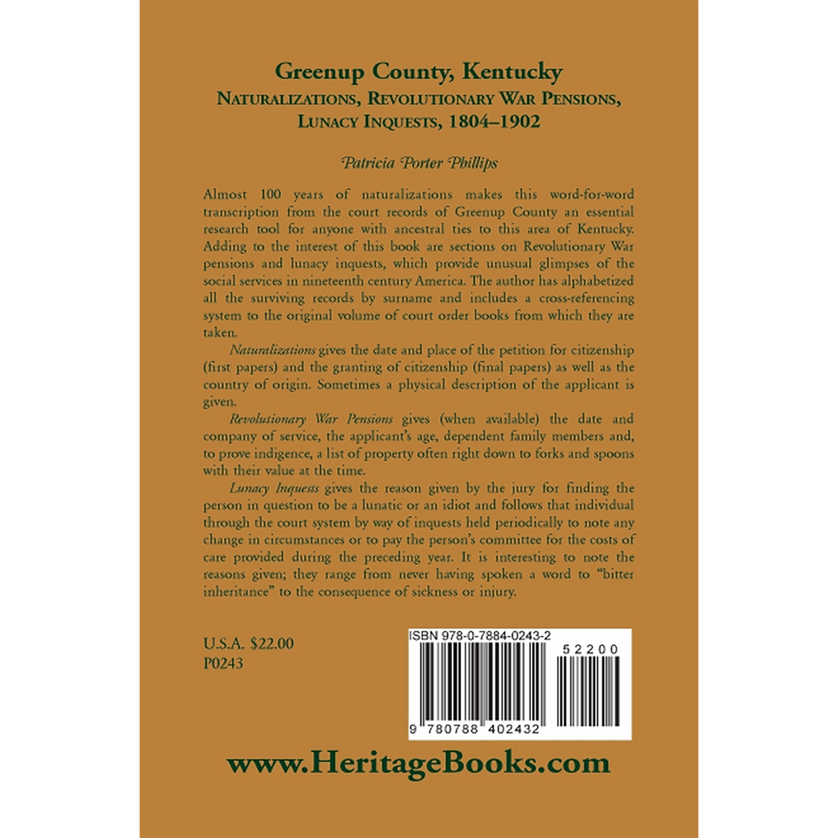 Greenup County, Kentucky, Naturalizations, Revolutionary War Pensions, Lunacy Inquests, 1804-1902 back cover