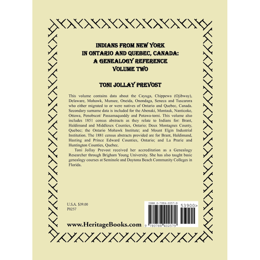 back cover of Indians from New York in Ontario and Quebec, Canada: A Genealogy Reference, Volume 2