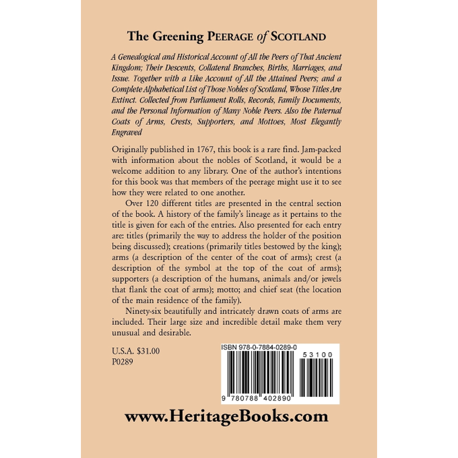 back cover of The Greening Peerage of Scotland