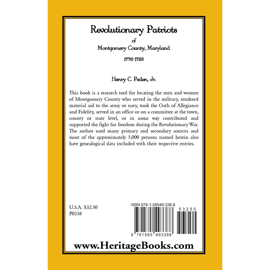 Revolutionary Patriots of Montgomery County, Maryland, 1776-1783 back cover