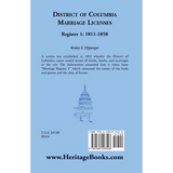 District of Columbia Marriage Licenses, Register 1 1811-1858 back cover
