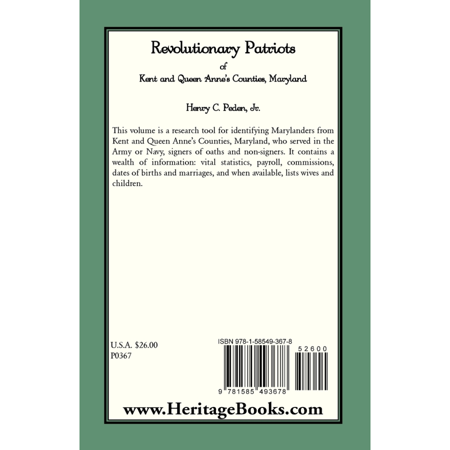 Revolutionary Patriots of Kent and Queen Anne's Counties back cover