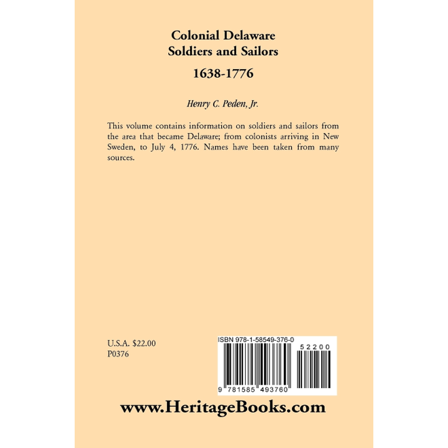 back cover of Colonial Delaware Soldiers and Sailors, 1638-1776